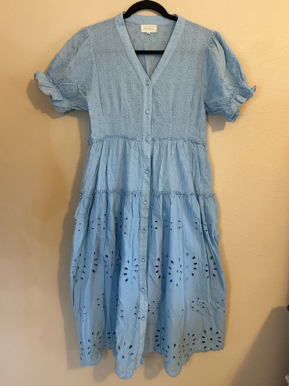 MELLODAY Light Blue Eyelet Tiered Button-Front Dress